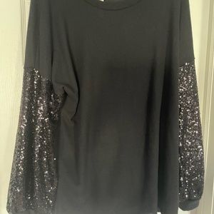 Vanilla Bay Black Sequin Sleeve Drop Shoulder Soft Tunic Top Sweater